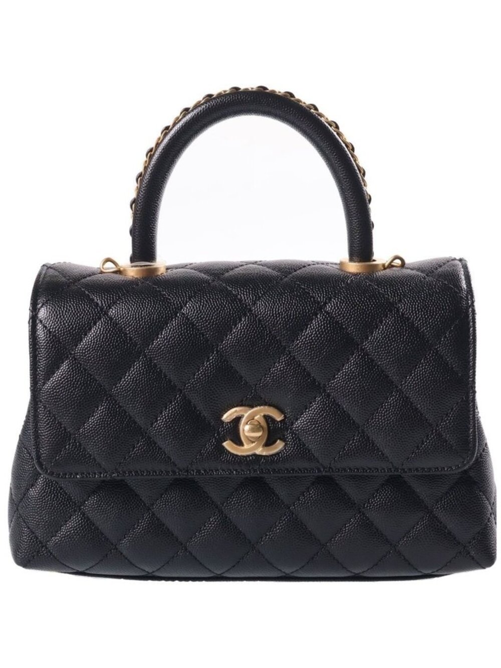 Chanel Coco Handle XS 2-Way Shoulder Bag Top Gold Caviar Leather Black